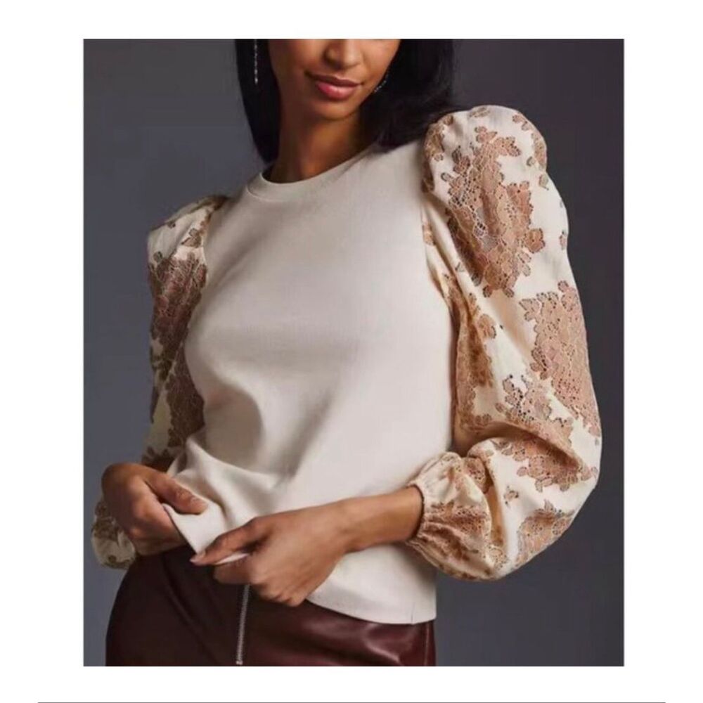 Anthropologie Dolan Left Coast Laced Lantern Top Floral Lace Puff Sleeve XXS